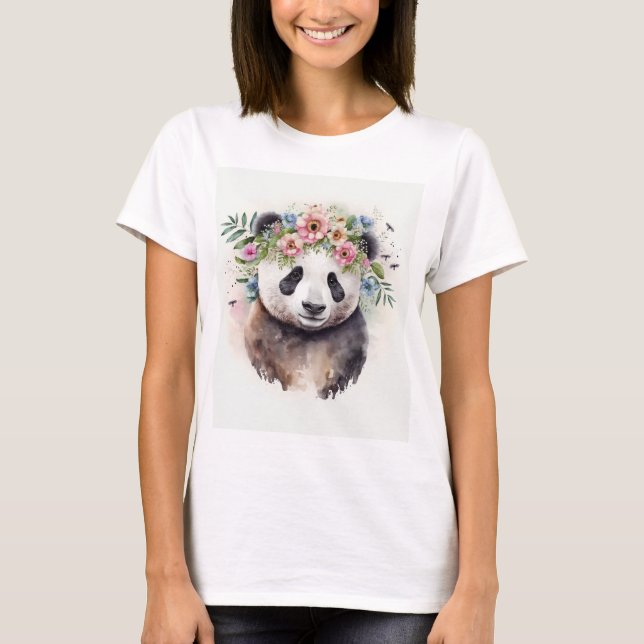 Panda Blumen Aquarell T-Shirt (Vorderseite)
