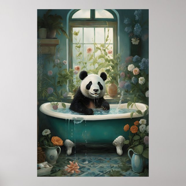 Panda-Blumenbad-Kunstprint, Vintage-Botanik Poster (Vorne)
