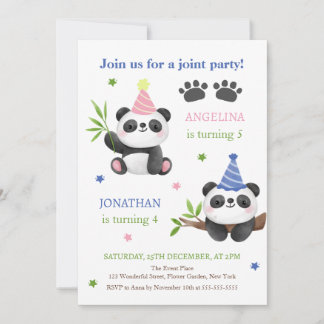 Panda Boy and Girl Joint Birthday  Einladung
