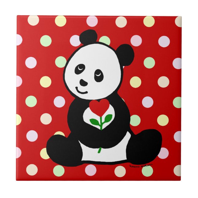 Panda-Cartoon und eine Herz-Blume Fliese (Vorderseite)