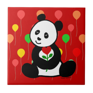 Panda-Cartoon und eine Herz-Blume Fliese