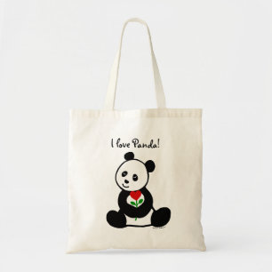 Panda-Cartoon und eine Herz-Blume Tragetasche