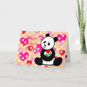 Panda Cartoon und Mama zur Blume eines Herzens Karte