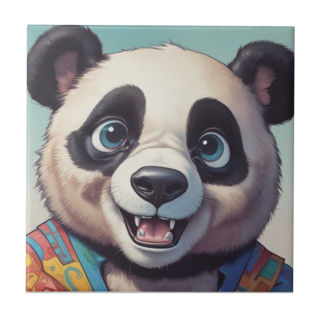 Panda Cartoon Zeichne Kunst Fliese (Vorderseite)