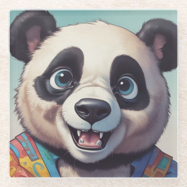 Panda Cartoon Zeichne Kunst Glasuntersetzer (Vorderseite)