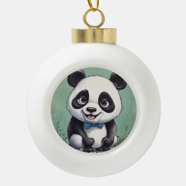 Panda Cartoon Zeichne Kunst Keramik Kugel-Ornament (Vorderseite)