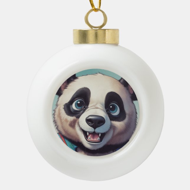 Panda Cartoon Zeichne Kunst Keramik Kugel-Ornament (Vorderseite)