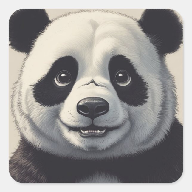 Panda Cartoon Zeichne Kunst Quadratischer Aufkleber (Vorderseite)