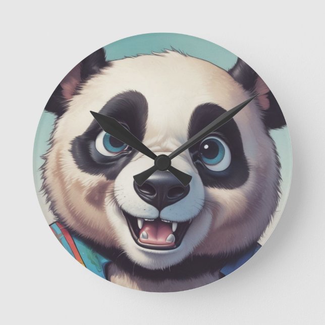 Panda Cartoon Zeichne Kunst Runde Wanduhr (Vorderseite)