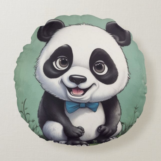 Panda Cartoon Zeichne Kunst Rundes Kissen (Vorderseite)
