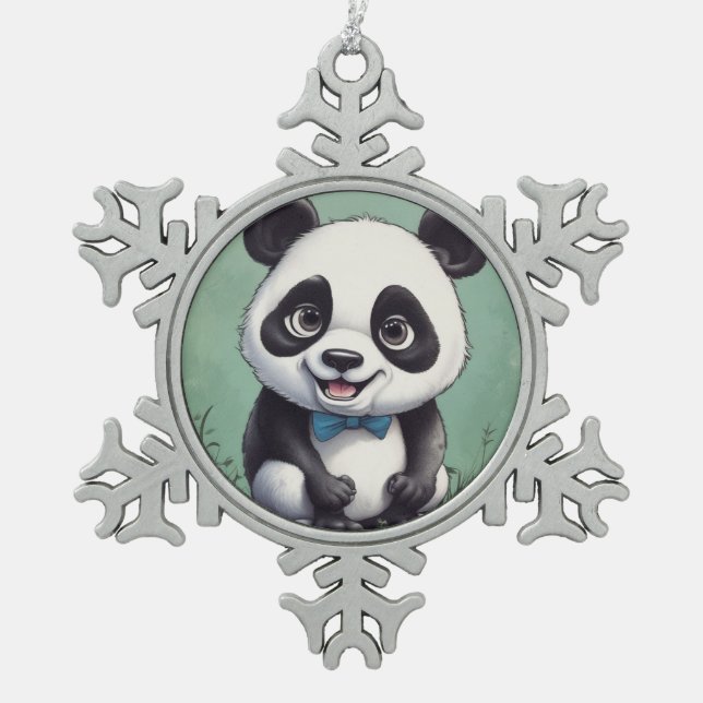 Panda Cartoon Zeichne Kunst Schneeflocken Zinn-Ornament (Vorderseite)