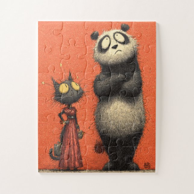 Panda & Cat in Red - Funny Puzzle (Vertikal)