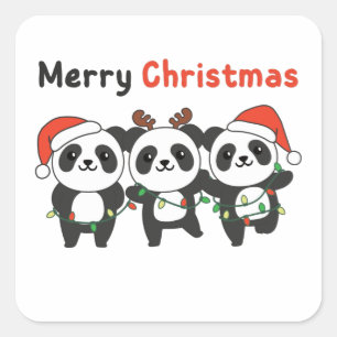 Panda Christmas Animals Pandas Merry Christmas Quadratischer Aufkleber