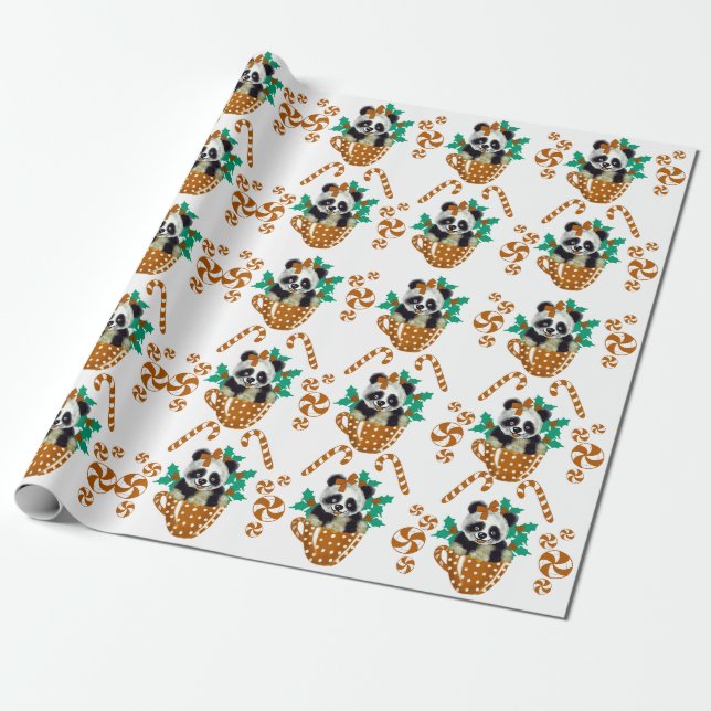 Panda Christmas Brown Packpapier (Ungerollt)