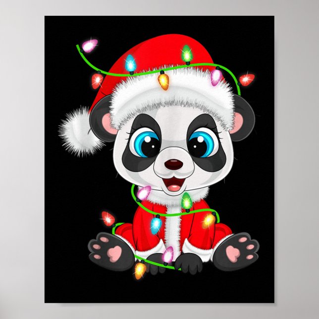 Panda Christmas Lights Santa Costume Cute Animal X Poster (Vorne)