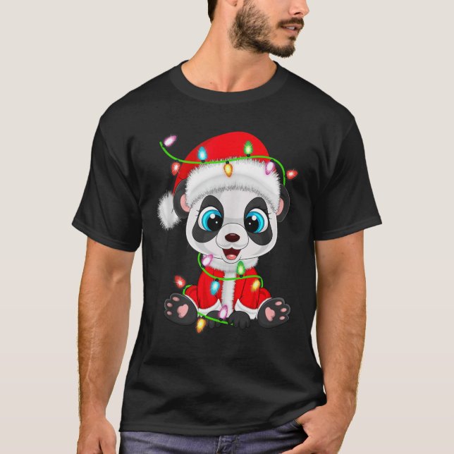 Panda Christmas Lights Santa Costume Cute Animal X T-Shirt (Vorderseite)