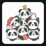 Panda Christmas Tree Funny Animal Christmas Quadratischer Aufkleber<br><div class="desc">Die Pandas look like a Christmas tree. With fairy lights and Santa's hats they are perfekt for Christmas. Every panda lover is happy about cute animals for the winter holidays.</div>