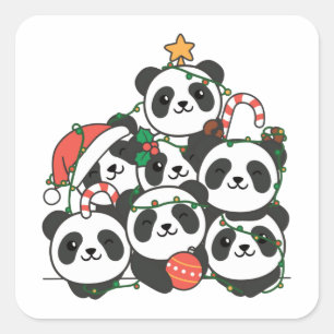Panda Christmas Tree Funny Animal Christmas Quadratischer Aufkleber
