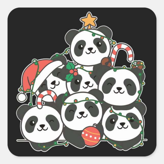 Panda Christmas Tree Funny Animal Christmas Square Quadratischer Aufkleber (Vorderseite)