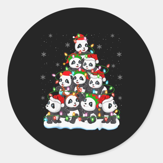 Panda Christmas Tree Lights Xmas Sweater Holiday P Runder Aufkleber (Vorderseite)