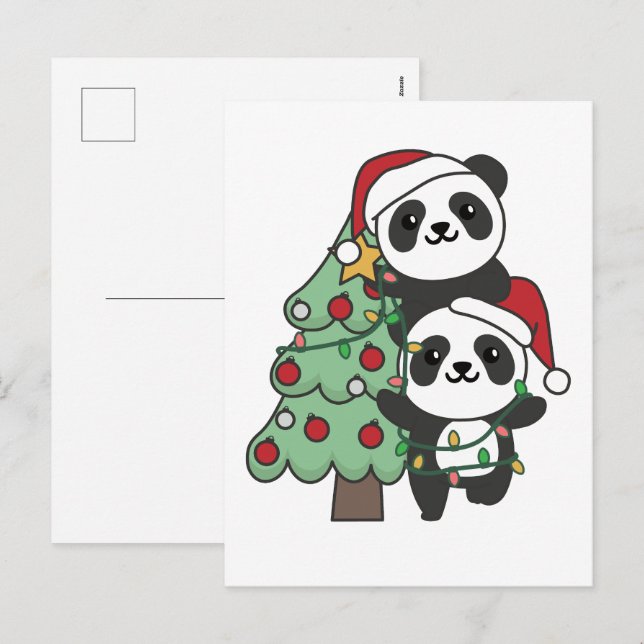 Panda Christmas Tree Weihnachtsanimals Pandas Feiertagspostkarte (Vorne/Hinten)
