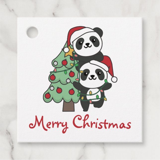 Panda Christmas Tree Weihnachtsanimals Pandas Geschenkanhänger (Vorderseite)