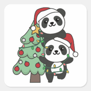 Panda Christmas Tree Weihnachtsanimals Pandas Quadratischer Aufkleber