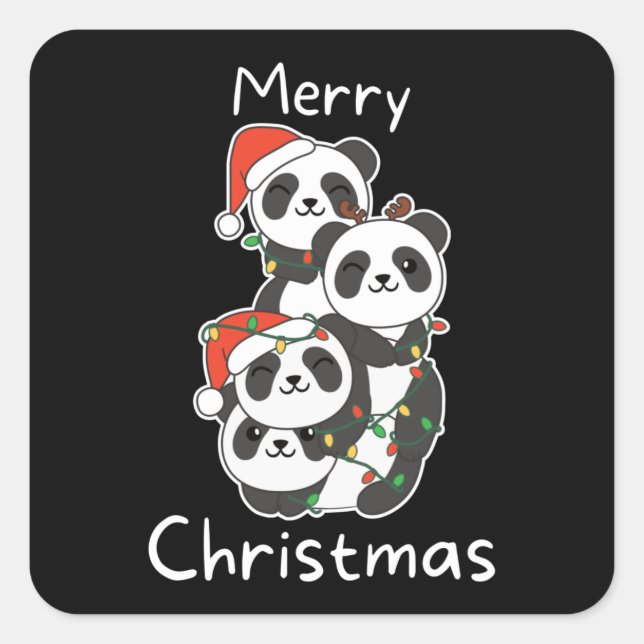 Panda Christmas Tree Weihnachtsanimals Pandas Squa Quadratischer Aufkleber (Vorderseite)