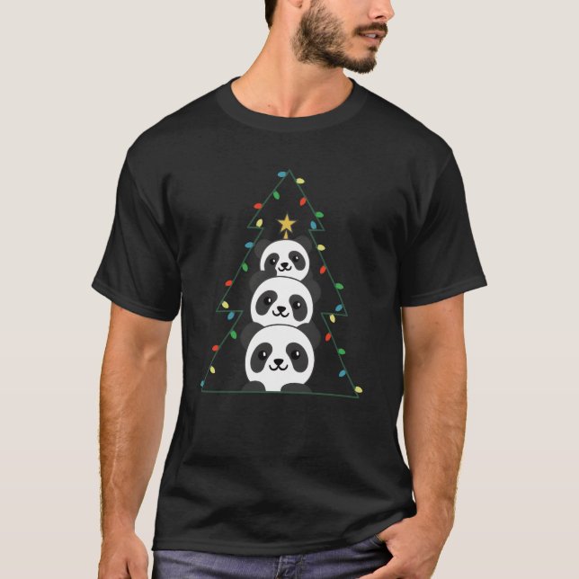Panda Christmasree Christmas Animals Pandas Mädche T-Shirt (Vorderseite)