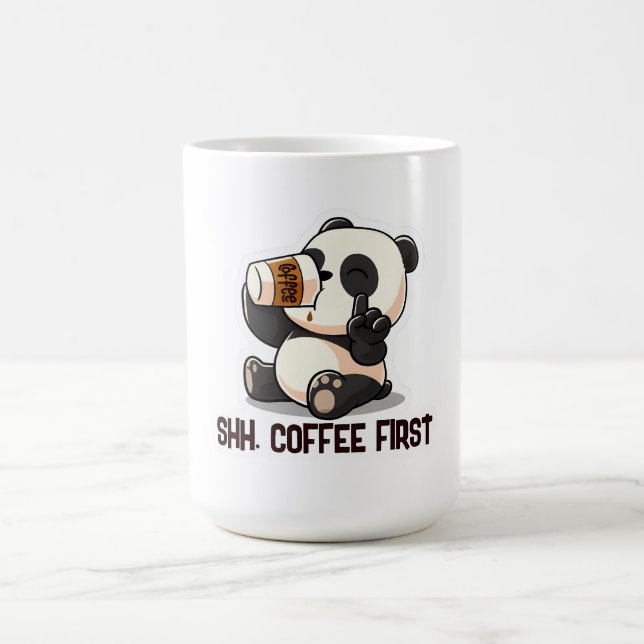 Panda Coffee First Aufkleber Kaffeetasse (Mittel)