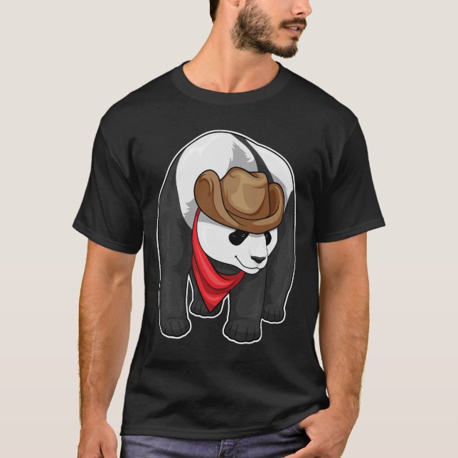 Panda Cowboy Cowboy-Hut T-Shirt (Vorderseite)