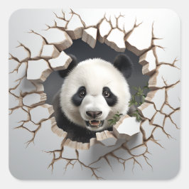 Panda Cracks Hole Art Panda Smashed Wall 3D Quadratischer Aufkleber