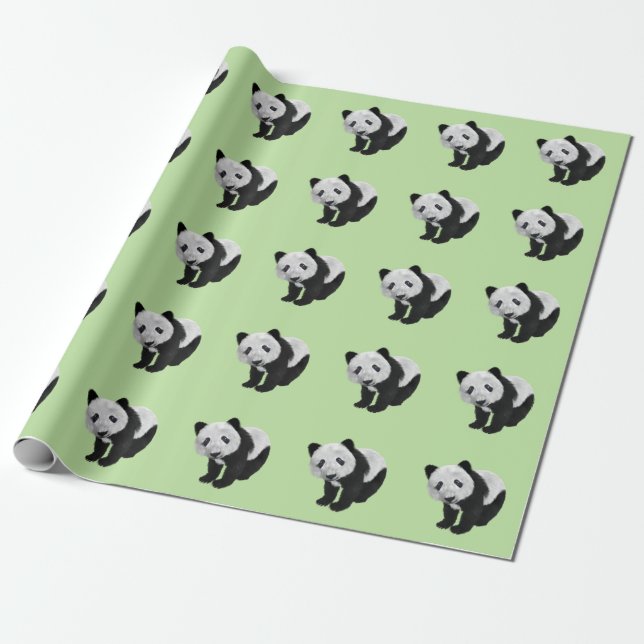Panda Cub Green Geschenkpapier (Ungerollt)