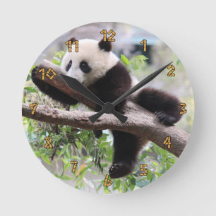 Panda Cub Relaxing In a Tree Runde Wanduhr
