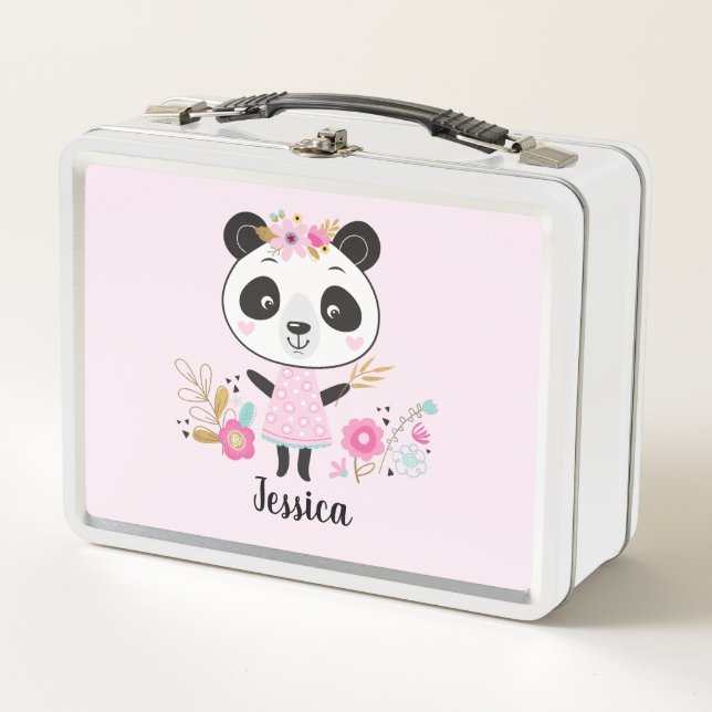 Panda Cute Pink Metall Brotdose (Vorderseite)