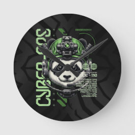 Panda Cyborg Ops – Futuristic Cybernetic Panda Runde Wanduhr