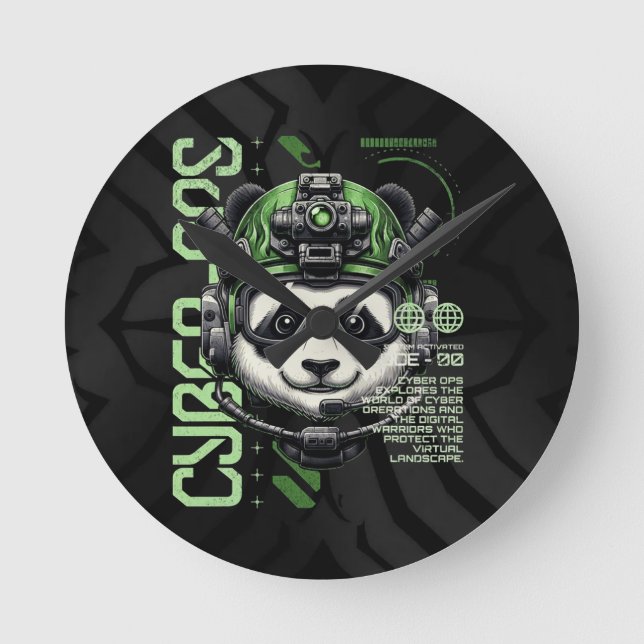 Panda Cyborg Ops – Futuristischer kybernetischer P Runde Wanduhr (Vorderseite)