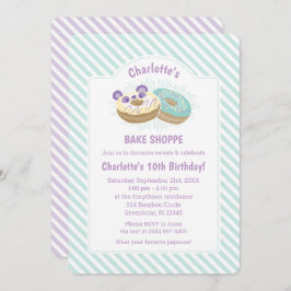 Panda Donut Lila und grüne Bäckerei Geburtstag Einladung