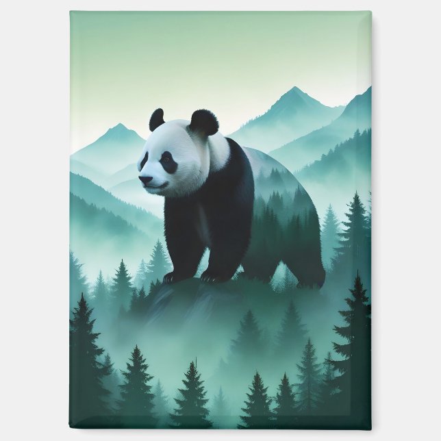 Panda Double Exposure Animal Nature Wilderness Art Magnet (Vorderseite)
