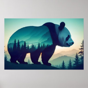 Panda Double Exposure Animal Nature Wilderness Art Poster