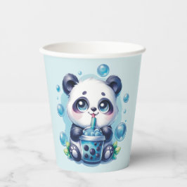 Panda Drinking Blue Boba Bubble Tee Pappbecher