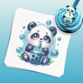 Panda Drinking Blue Boba Bubble Tee Serviette