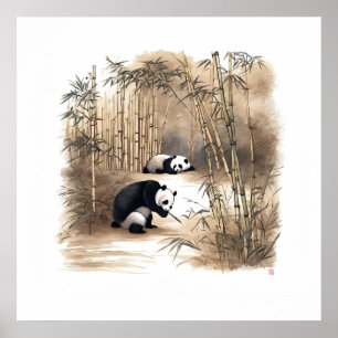 Panda Eating Bamboo - Kunstdruckerei Poster