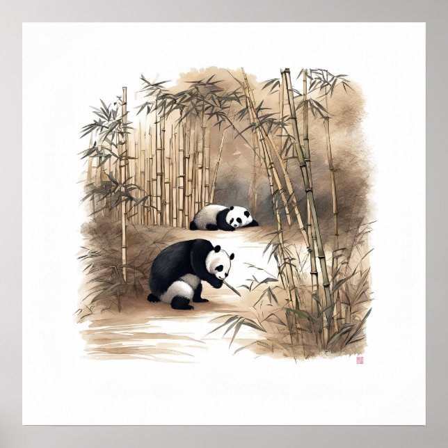Panda Eating Bamboo - Kunstdruckerei Poster (Vorne)