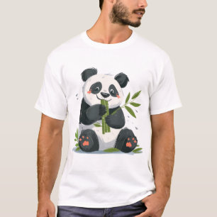 Panda Eating Bamboo - Minimalistisches Tier T-Shirt