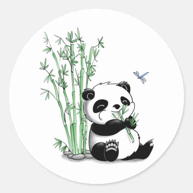 Panda Eating Bamboo Runder Aufkleber (Vorderseite)