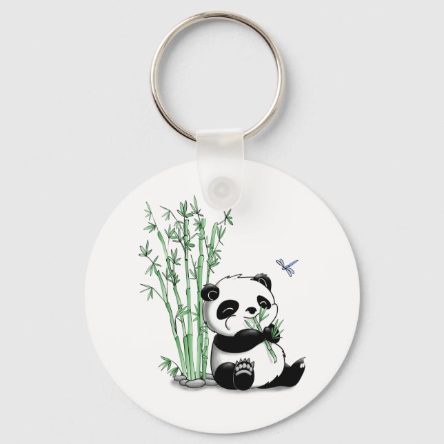 Panda Eating Bamboo Schlüsselanhänger (Vorderseite)