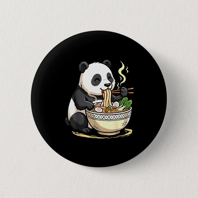 Panda Eating Funny Ramen Noodles  Button (Vorderseite)