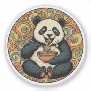 Panda Eating Noodles - Groovy Asian Food Art Aufkleber
