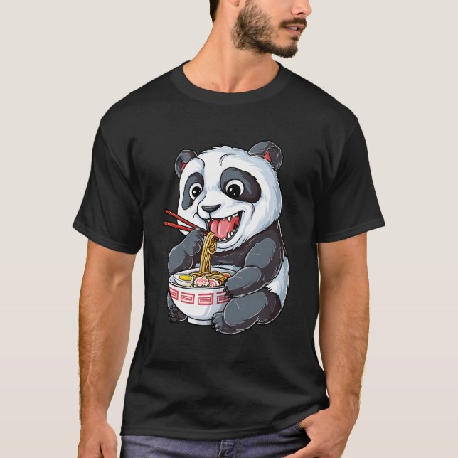 Panda Eating Ra Kawaii Riant Japanischer Noodle T-Shirt (Vorderseite)